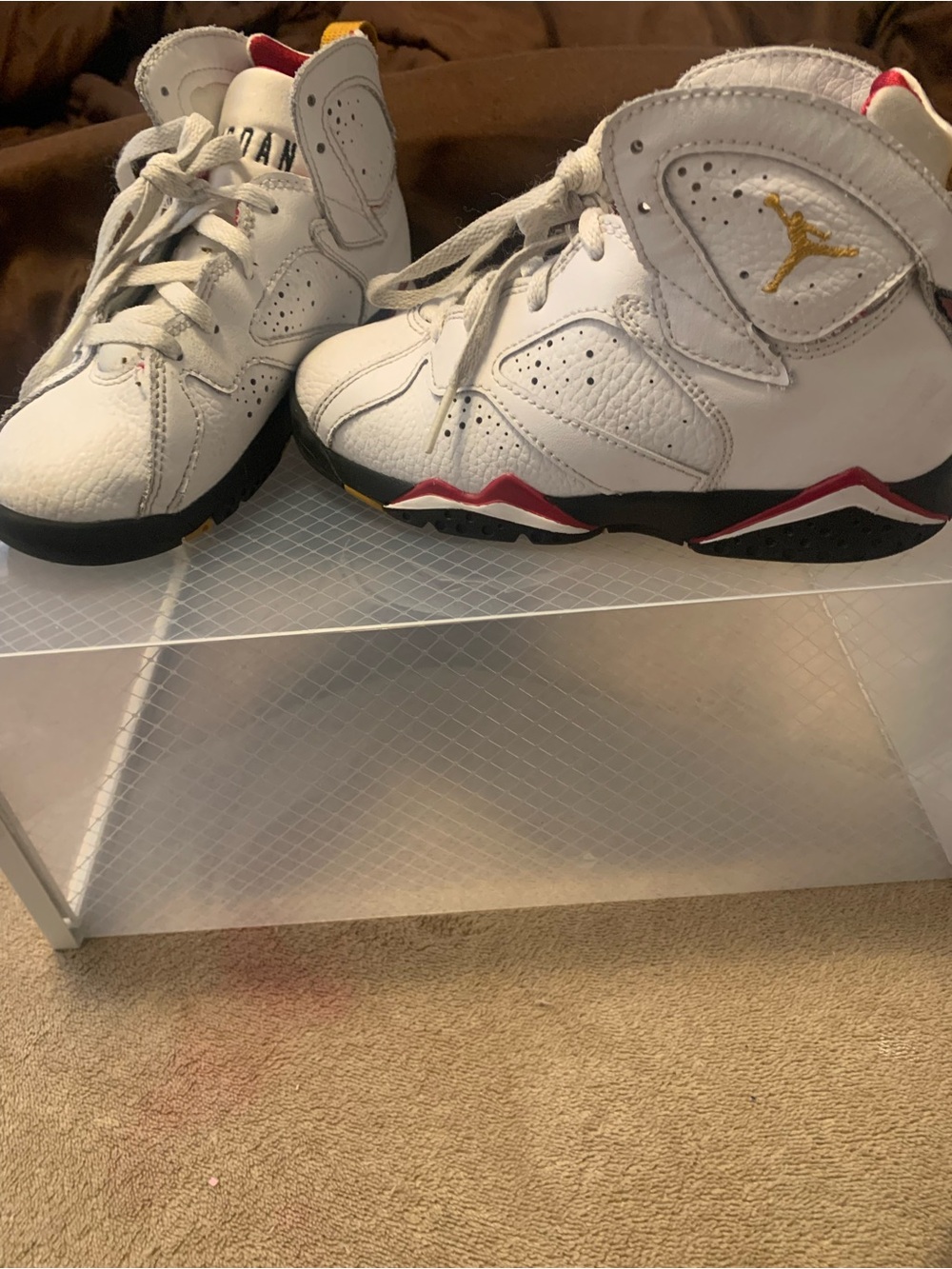 Air Jordan Retro 7 Cardinals White and Black Basketball Shoes with Red Accents